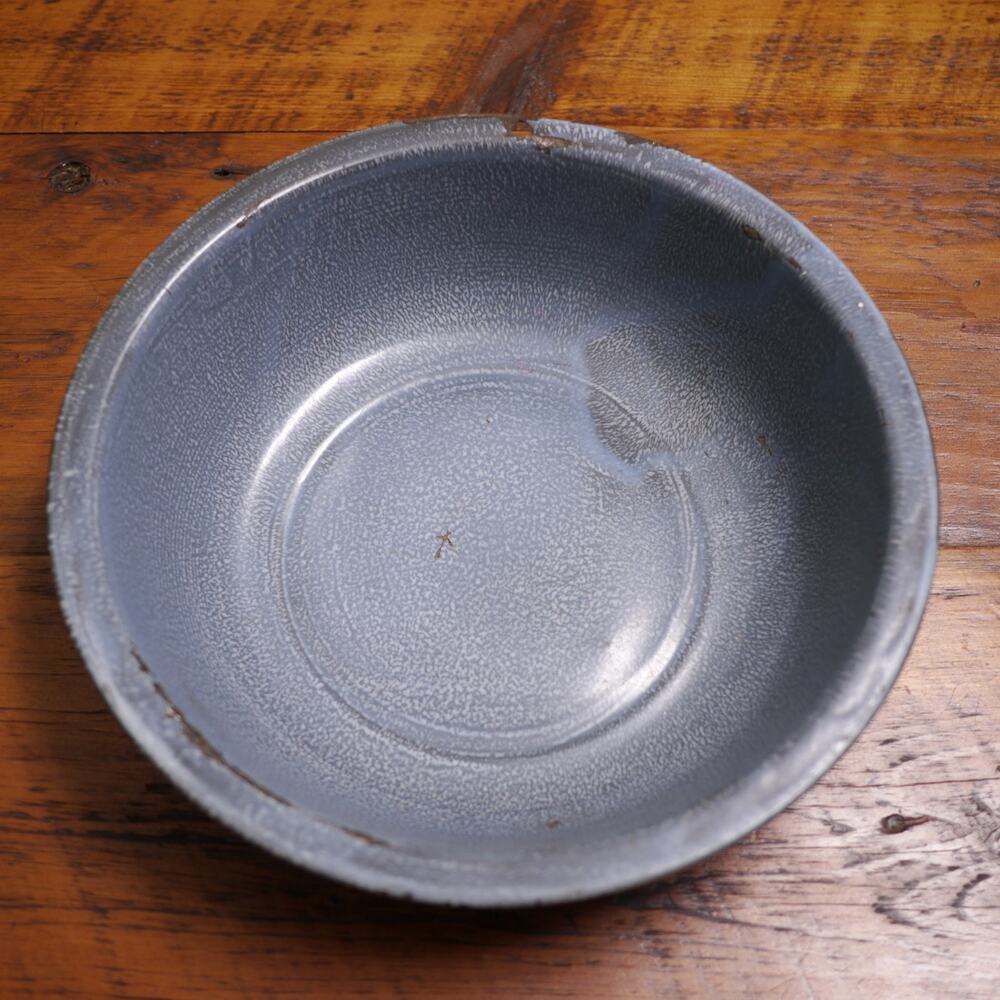 Vtg Rustic Farmhouse Blue Gray Enamelware Graniteware Steel Washing Basin Bowl